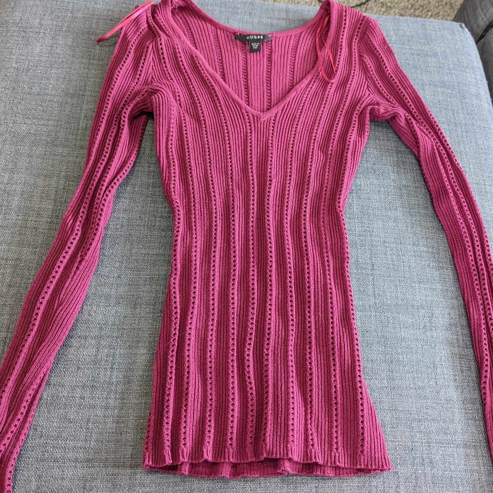 Pink Guess ribbed long sleeve sweater